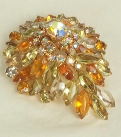 Mid Century Citrine Crystal Brooch