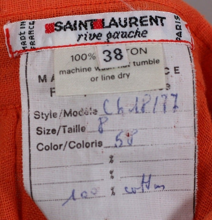 Women's Yves Saint Laurent Bright Orange Peasant Blouse