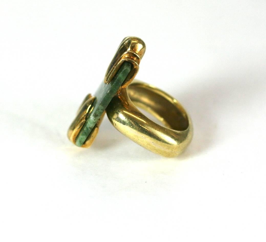 Women's or Men's Jade and Gold Modernist Ring For Sale