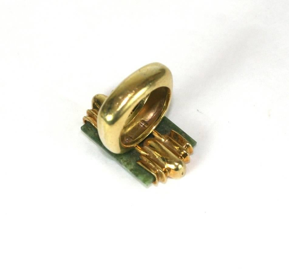 Jade and Gold Modernist Ring For Sale 3