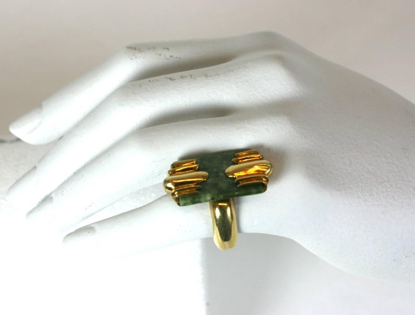 Jade and Gold Modernist Ring For Sale 4