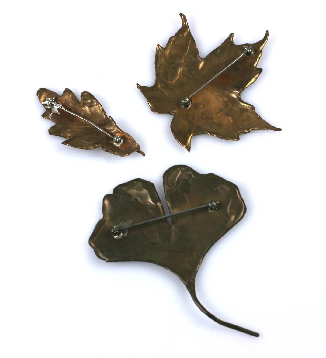 Bronze Lost Wax Leaf Brooches In Excellent Condition In New York, NY