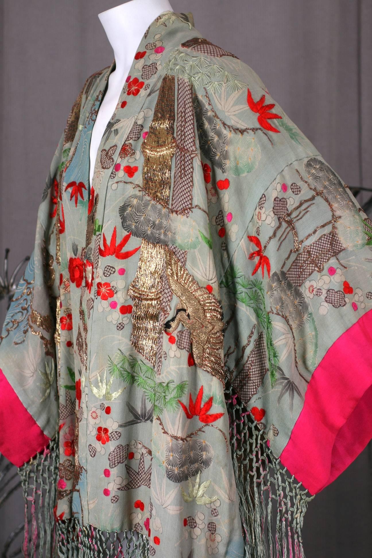 Elaborately Embroidered and Fringed Kimono In Good Condition In New York, NY