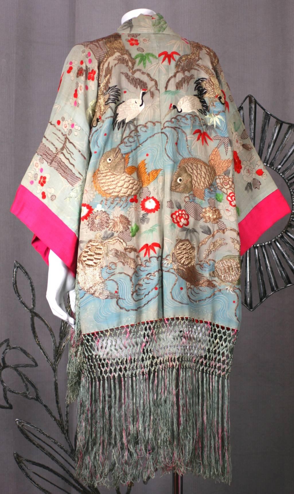 Women's Elaborately Embroidered and Fringed Kimono