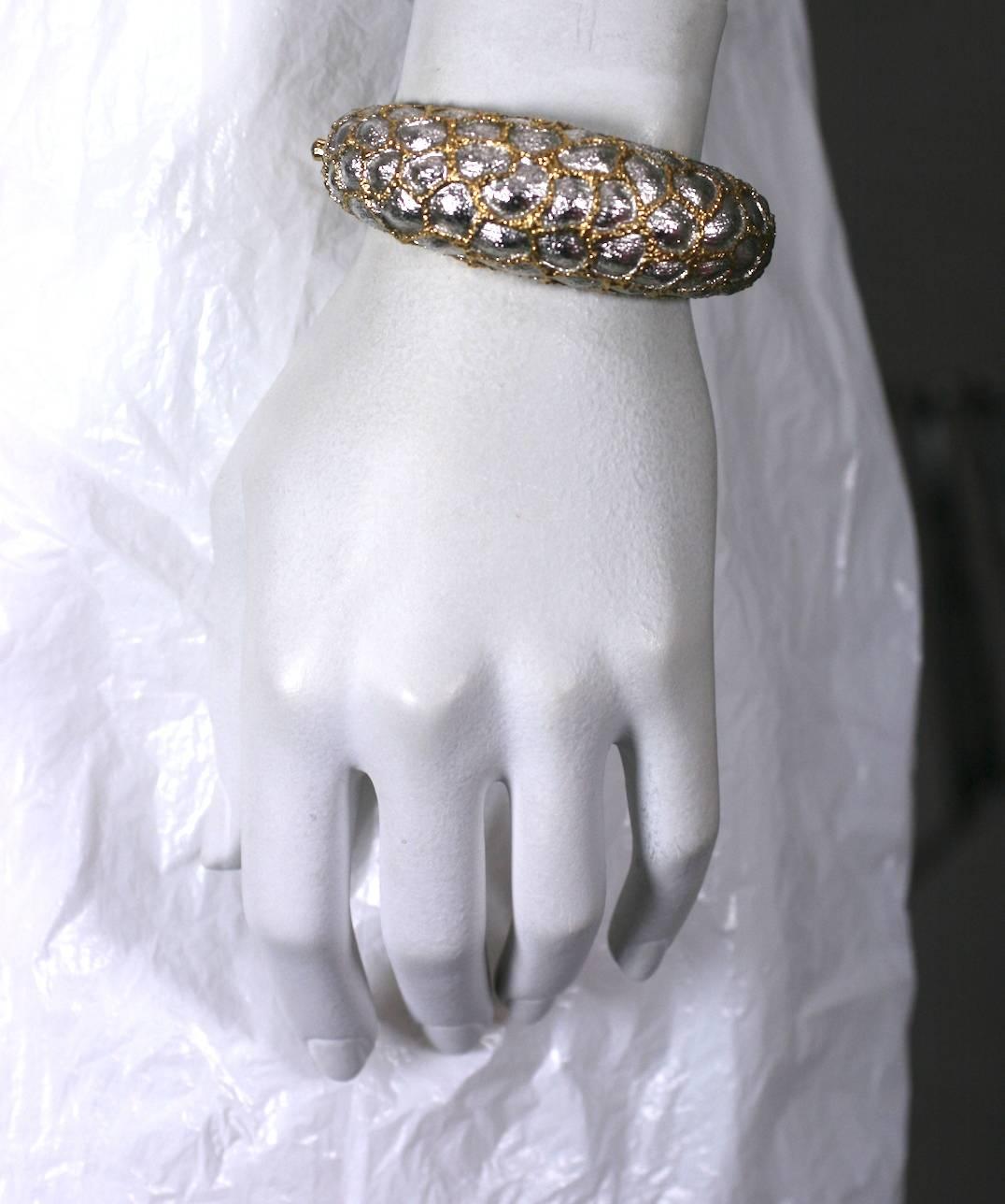 Women's Jomaz Textured Bangle in Gold and Silver Gilt For Sale