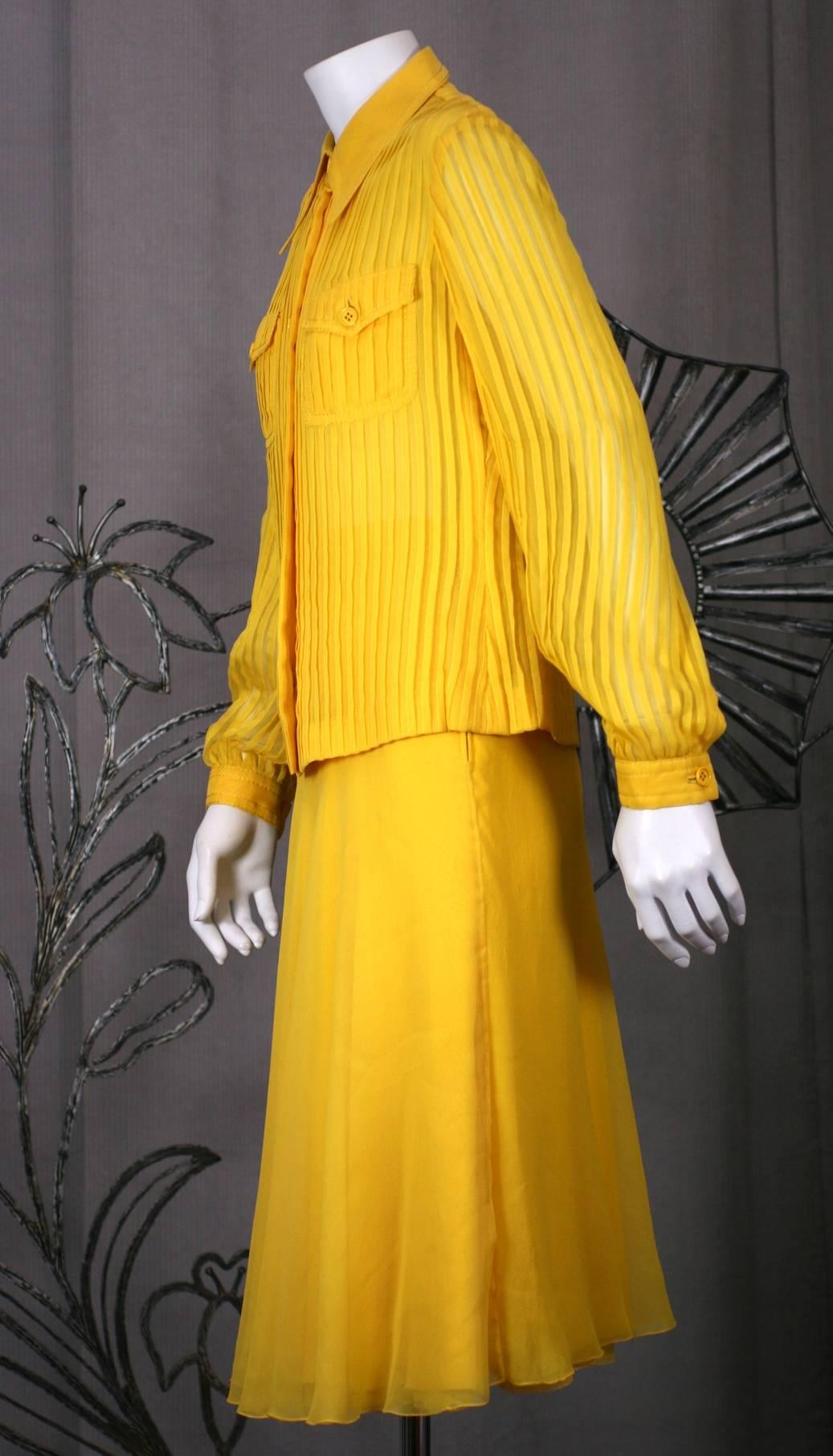 Galanos Charming Chrome Yellow Chiffon Skirt Ensemble In Excellent Condition For Sale In New York, NY