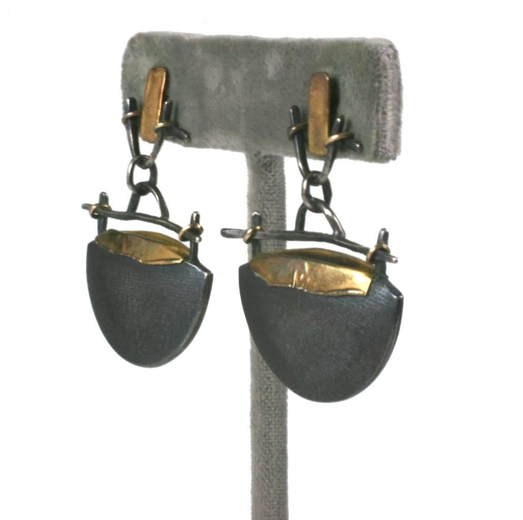Catherine Morris Bach Urn Earrings in patinaed sterling with 18k gold accents. 