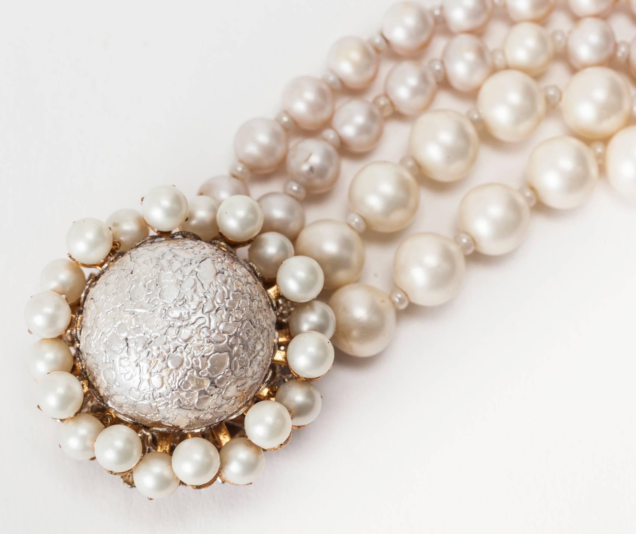 Miriam Haskell Bracelet de perles d'eau douce à quatre brins Excellent état - En vente à New York, NY