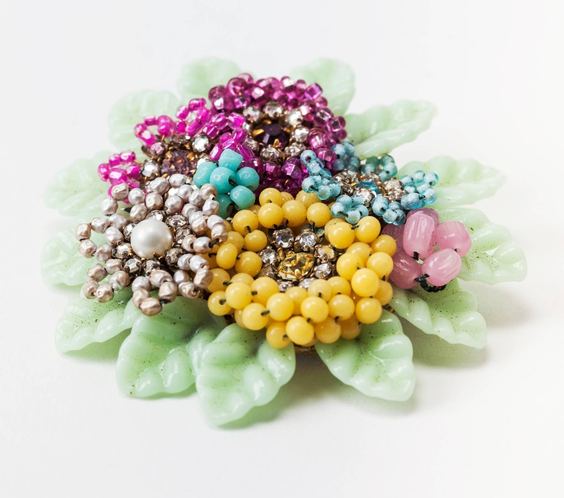 Miriam Haskell komplizierte mehrfarbige pastellfarbene Blumen-Brosche 