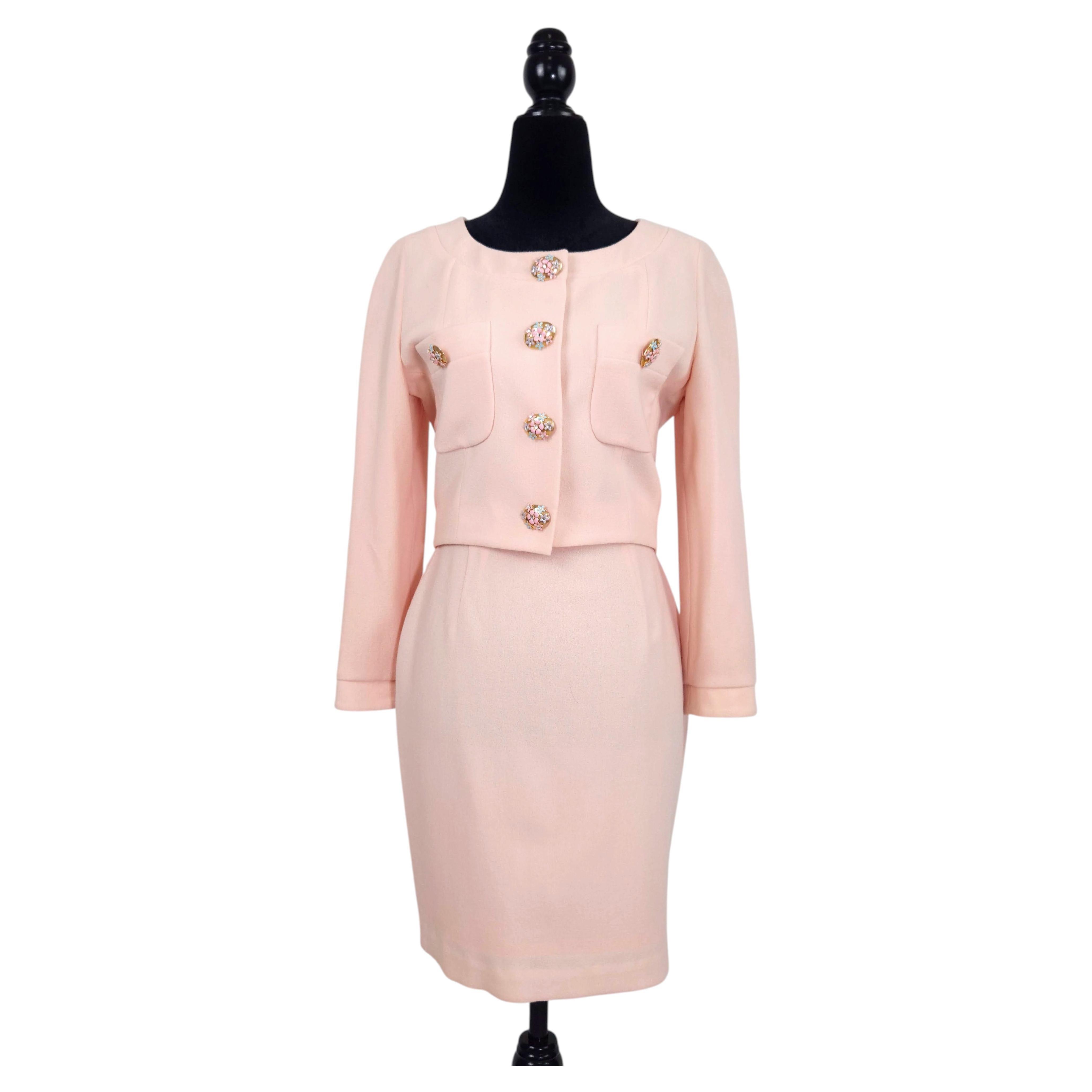 Blumarine Folies vintage antique pink formal suit from the 2000s For Sale