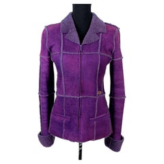 Chanel giacca in pelle scamosciata e lana viola vintage 2000