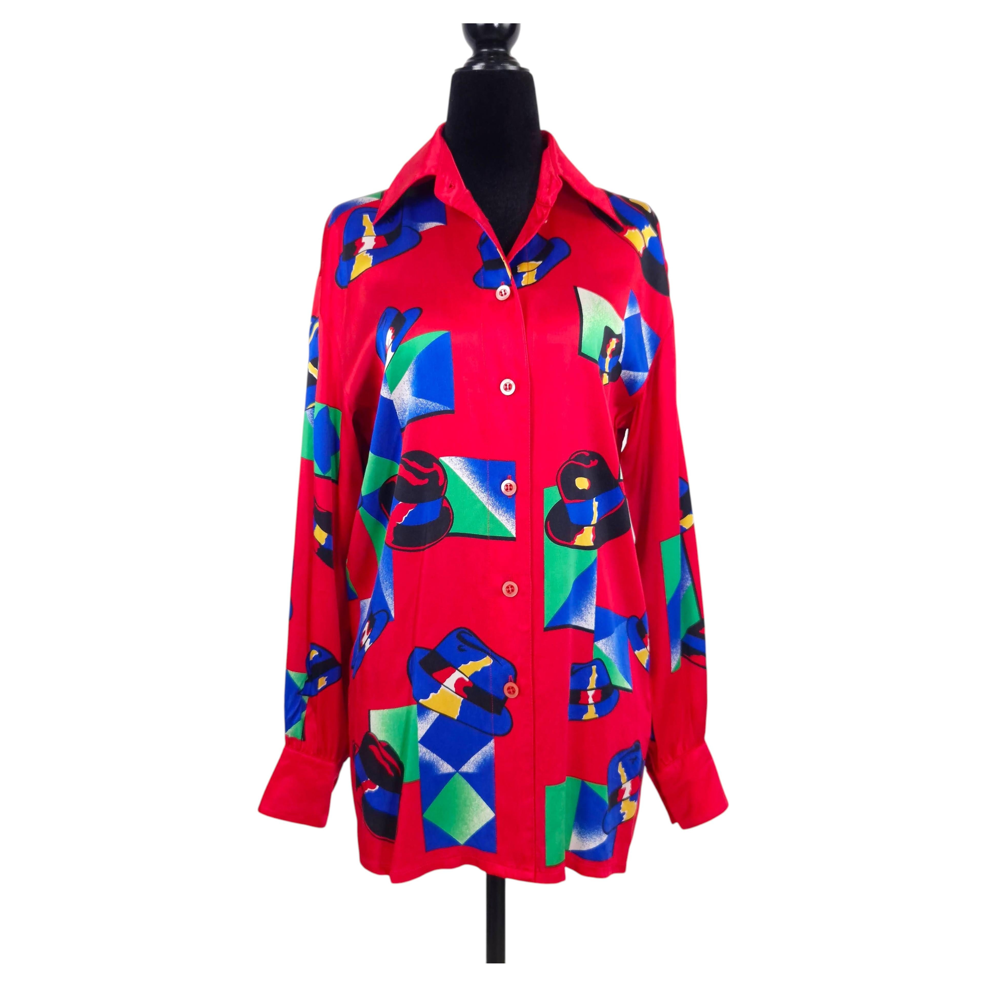 Pre-owned Escada Margaretha Ley Escada Silk Shirt With Vintage 1990s Hats In Red