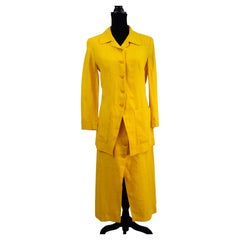 Kenzo Paris completo giallo giacca, gonna e gilet in lino vintage 1990s