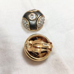 Nina Ricci gray clip-on earrings with rhinestones, vintage 1980s