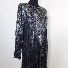 Kleid mit Perlen und Pailletten von Paul-Louis Orrier Paris aus den 80er Jahren