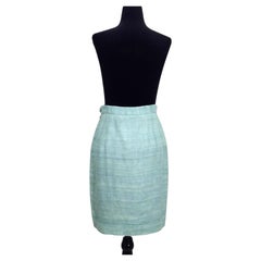 Moschino Couture aqua green vintage silk miniskirt from the 1980s
