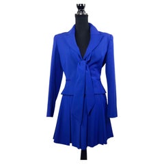 Electric blue Claude Montana skirt suit from the 1980s