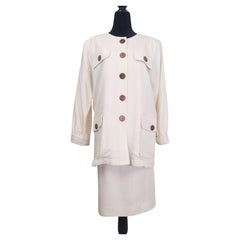 Yves Saint Laurent "Variation" White Suit with Vintage Wooden Buttons, 1993