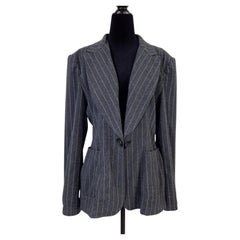 Giacca gessata grigia Moschino Jeans con fodera nuvole anni 1990