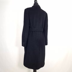 Max Mara: Schwarzer Mantel mit Gürtel aus Schurwolle und Angora, Vintage aus den 1990er Jahren