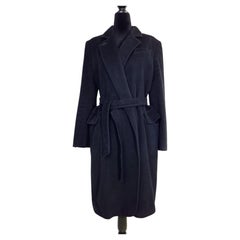 Max Mara: Schwarzer Mantel mit Gürtel aus Schurwolle und Angora, Vintage aus den 1990er Jahren