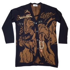 Long wool and lamé cardigan by Iceberg featuring cartoon dogs from the 1990s