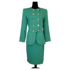 YSL Variation green suit with a double-breasted vintage wool jacket from 1994