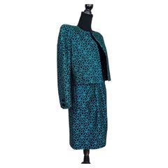 Black and turquoise Valentino V Night sheath dress and bolero set from the 1980s