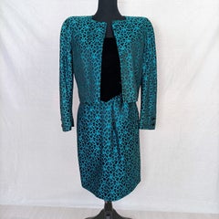 Black and turquoise Valentino V Night sheath dress and bolero set from the 1980s