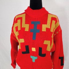 JC de Castelbajac pour Iceberg : pull rouge en alpaga et cuir, années 1980