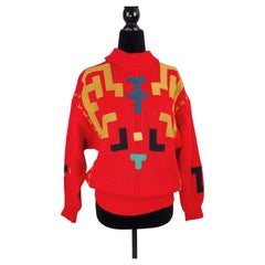 JC de Castelbajac pour Iceberg : pull rouge en alpaga et cuir, années 1980