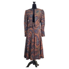 Vintage Louis Feraud brown suit with a paisley print from the 1970s