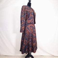 Vintage Louis Feraud brown suit with a paisley print from the 1970s