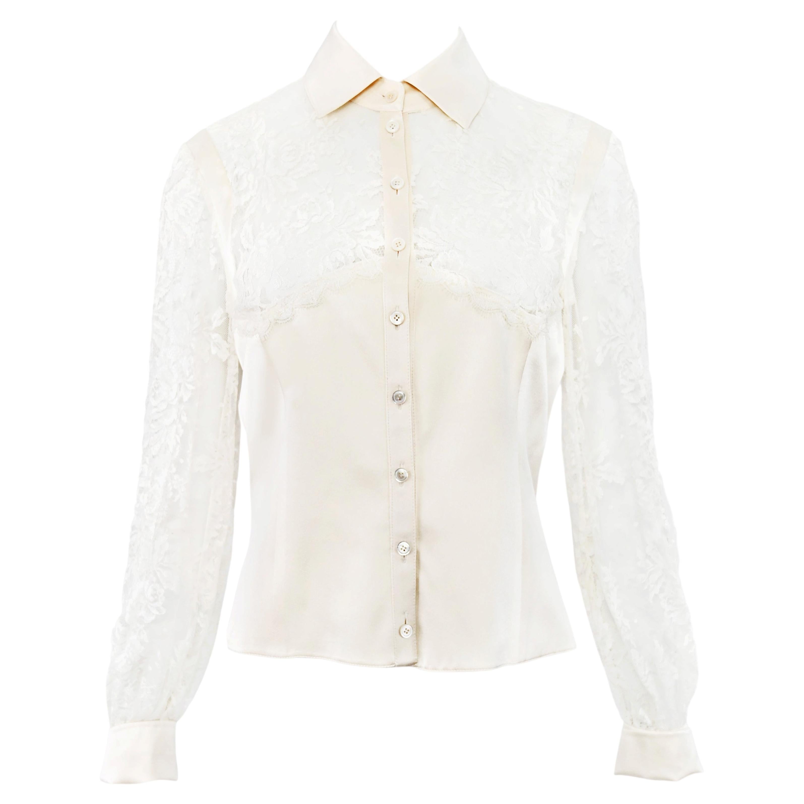 Valentino Lace Silk Blouse w Pearl Buttons For Sale