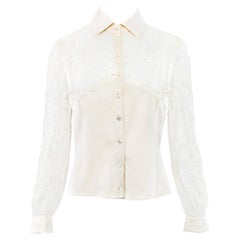 Valentino Lace Silk Blouse w Pearl Buttons