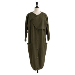 Anne Marie Beretta 1985 Wool Coat Women's Olive Green Geometric Design