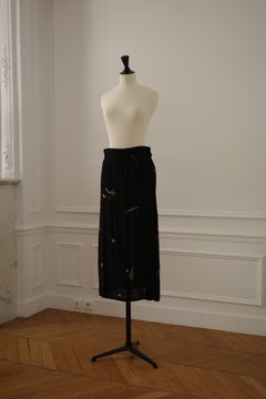 Yohji Yamamoto Vintage-Rock mit schwarzer Blumenstickerei, 1980er Jahre