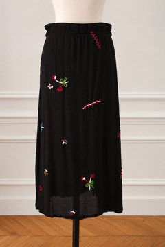 Yohji Yamamoto Vintage Black Floral Embroidered Skirt, 1980's