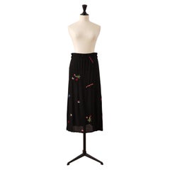 Yohji Yamamoto Vintage Black Floral Embroidered Skirt, 1980's