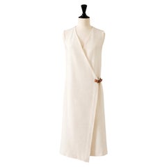 Hermès Vintage 1997-2003 Linen Wrap Dress Size 34 with Leather Tie