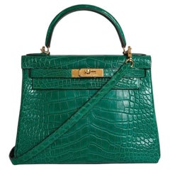 Hermès Malachite Kelly 28 Matte Alligator Gold Hardware, 2016