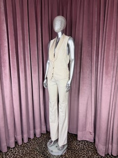 Vintage Dolce & Gabanna Y2K Corduroy Cream Tuxedo Vest and Trouser Suit Set