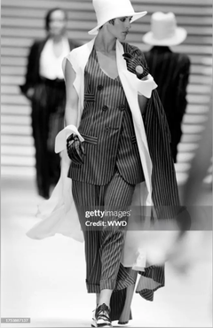 Gianfranco Ferre Spring 1994 RUNWAY Green Pinstripe Vest and Trouser Pants Set