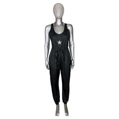 OMO Norma Kamali 1984 Vintage Black Nylon Jumpsuit with White Star Appliqué