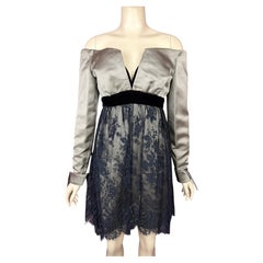 Abito vintage Christian Lacroix Autunno 1991, collezione RUNWAY, in raso color champagne e pizzo nero