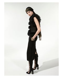 Saint Laurent Pre Fall 2018 Black Suede Heeled Knee High Gladiator Boot Sz 40