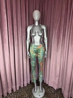 D&G Dolce & Gabbana Spring 2000 Silk Paisley Trousers with Rhinestone Logo
