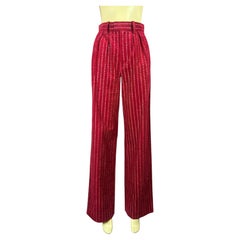 Marc Jacobs SPRING 2020 RUNWAY Red and Crystal Pinstripe Corduroy Wide Leg Pants