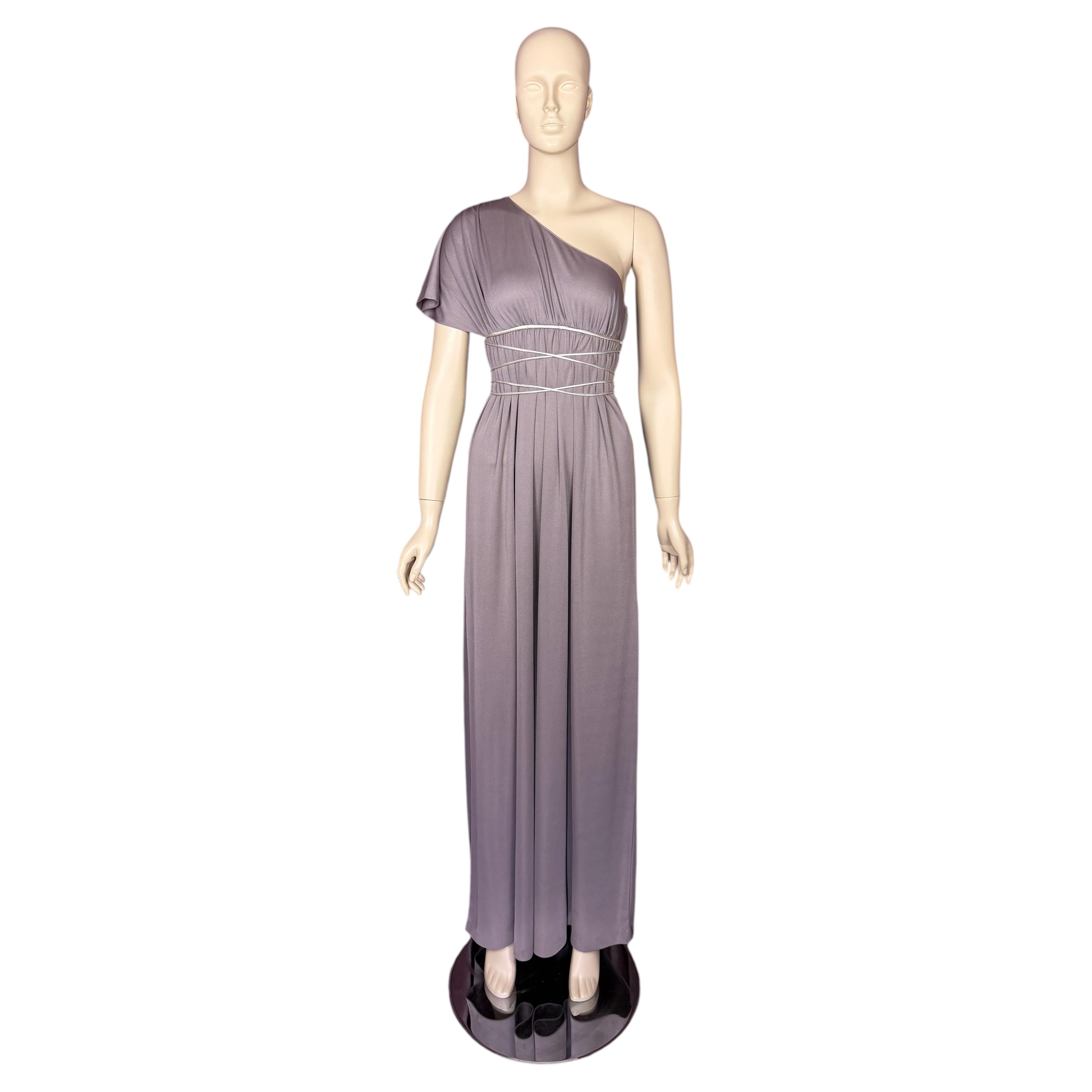 Scott Barrie 1970s Disco Era Grecian Draped Jersey One Shoulder Wrap Waist Gown