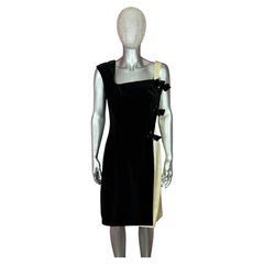Robe de cocktail vintage Thierry Mugler à blocs de couleur, en velours noir et satin ivoire